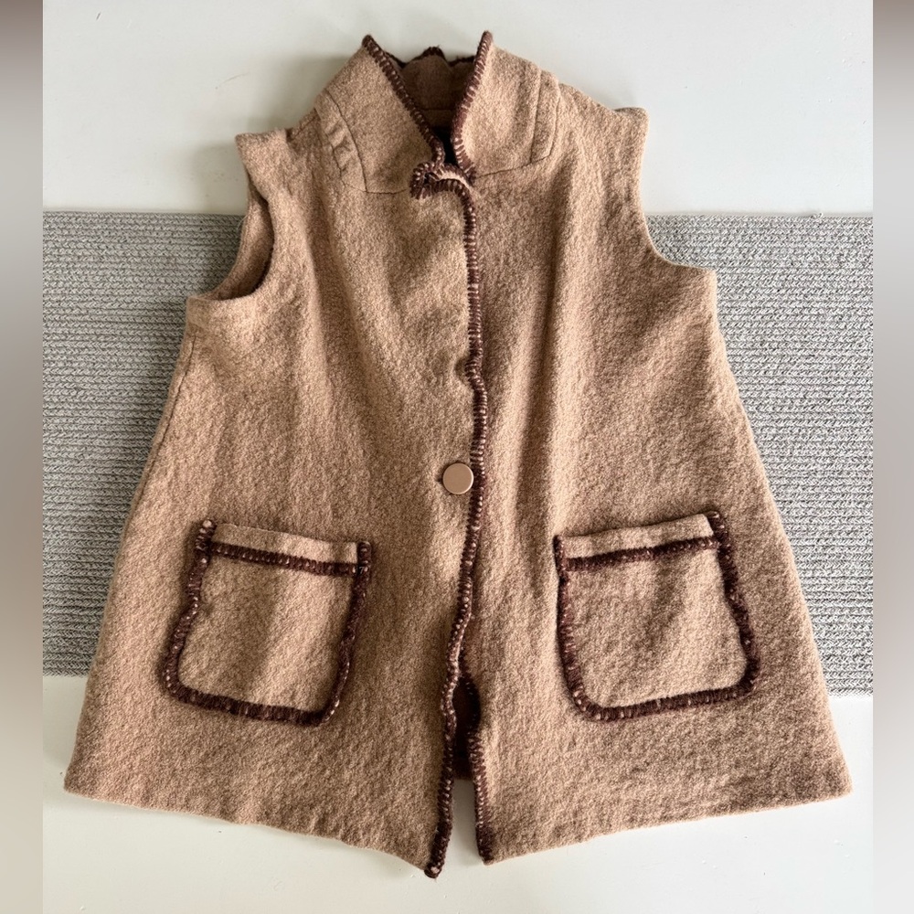 Tahari Tan Brown Embroidered Wool Vest Size XL
